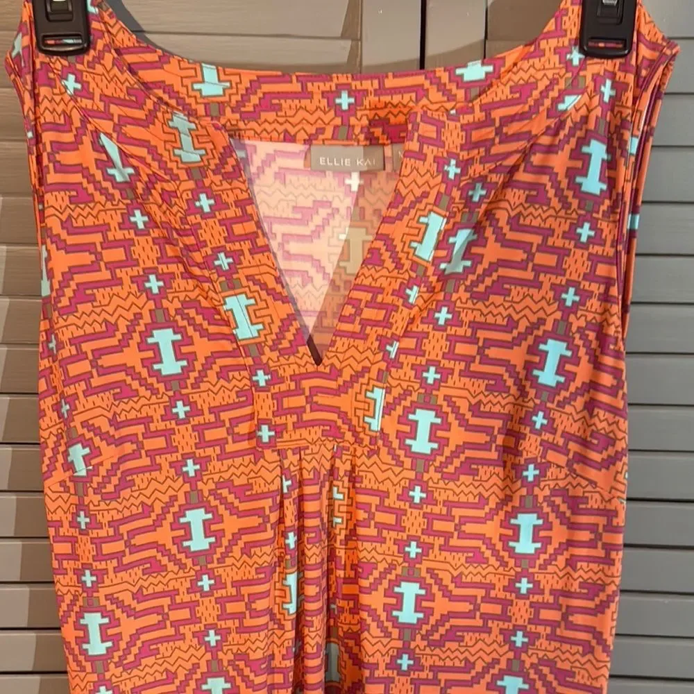 Coral V-Neck Sleeveless Wrap Maxi Dress by (Ellie Kai) size M - Picture 9 of 15